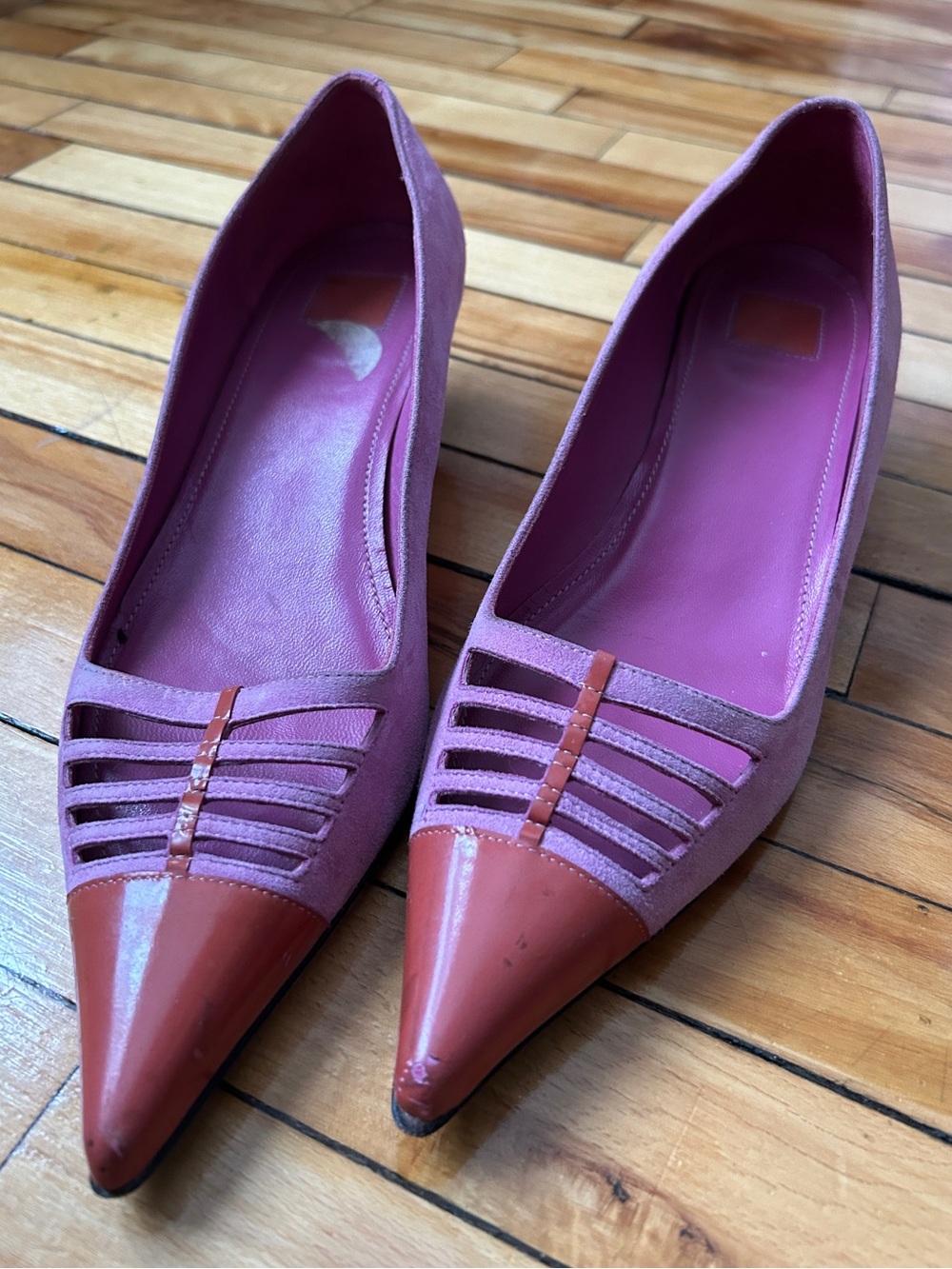 Vintage Coach Suede Kitten Heels Pink Pointed Toe Y2K Mob Wife Classic - Picture 5 of 13